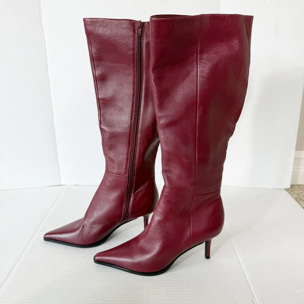 Steve Madden Lingo Womens Leather Wine Burgundy Zip Knee High Boots Size 7.5